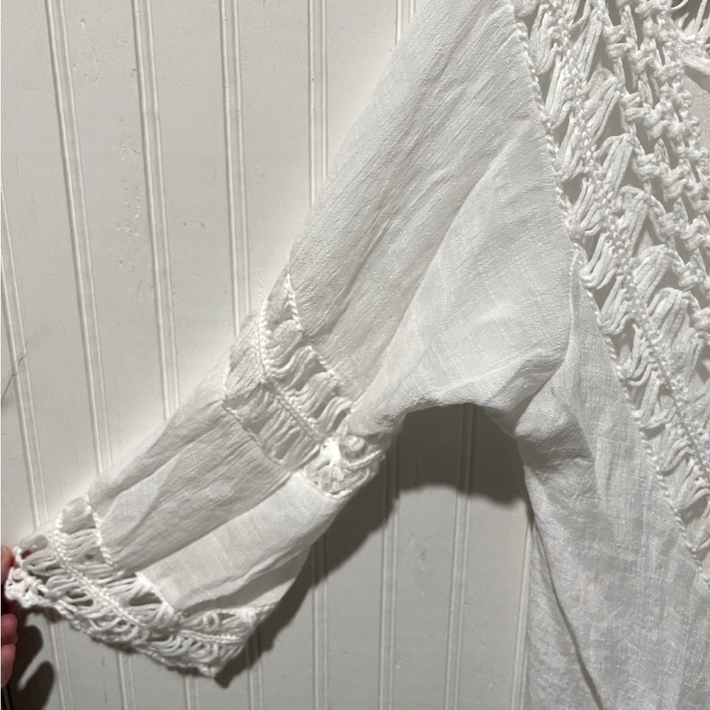 Boho Women White Fringe Swim Cover crochet design- One Size- Tie Front - Picture 5 of 8